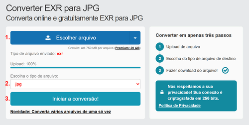 Como converter EXR arquivos online para JPG