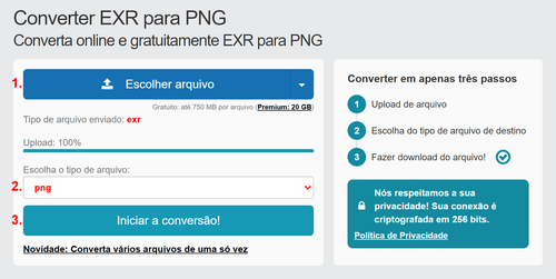 Como converter EXR arquivos online para PNG