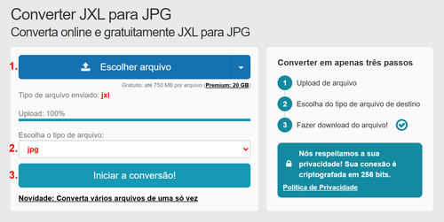 Como converter JXL arquivos online para JPG