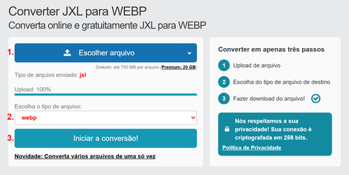 Como converter JXL arquivos online para WEBP