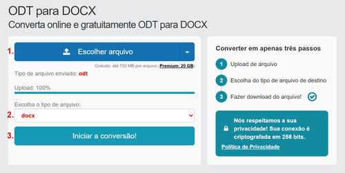 Como converter ODT arquivos online para DOCX