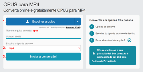 Como converter OPUS arquivos online para MP4