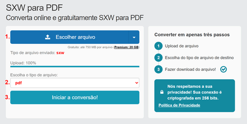 Como converter SXW arquivos online para PDF