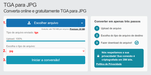 Como converter TGA arquivos online para JPG