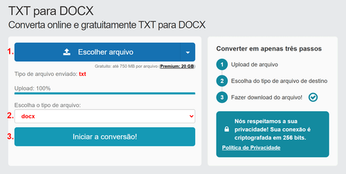 Como converter TXT arquivos online para DOCX