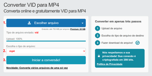 Como converter VID arquivos online para MP4