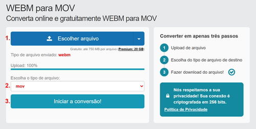 Como converter WEBM arquivos online para MOV