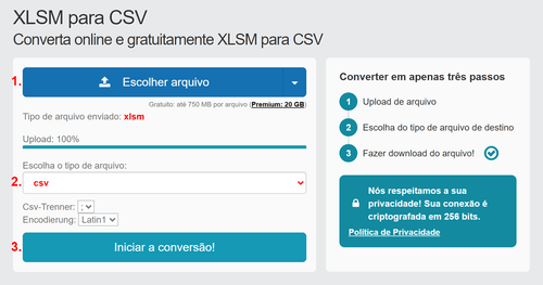 Como converter XLSM arquivos online para CSV
