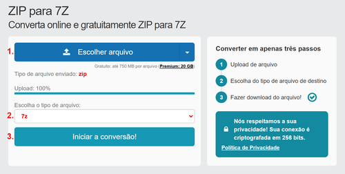 Como converter ZIP arquivos online para 7Z